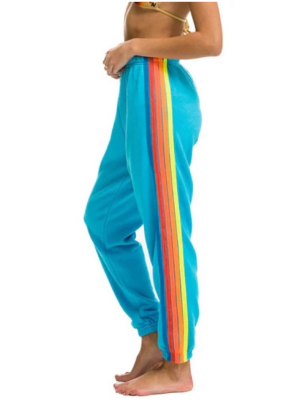 Aviator Nation Teal Track Pants with Rainbow Side Stripes
